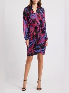 TAHARI Side Drapes Paisley Shirtdress Dress Size 6